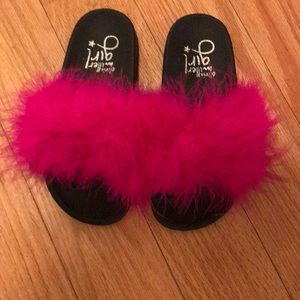 Hot Pink Fun Fur Slides